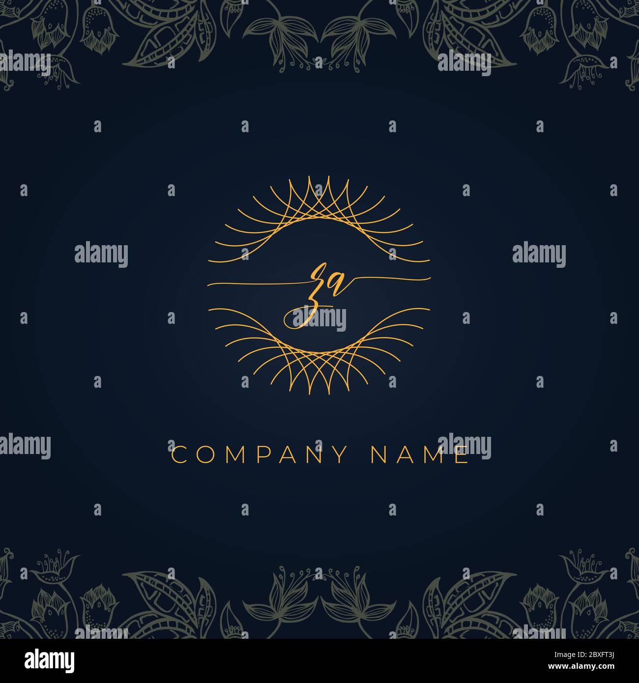 Élégante et luxueuse lettre initiale logo ZA. Ce logo est orné d'une forme géométrique abstraite arrondie et fine sur fond floral. Illustration de Vecteur