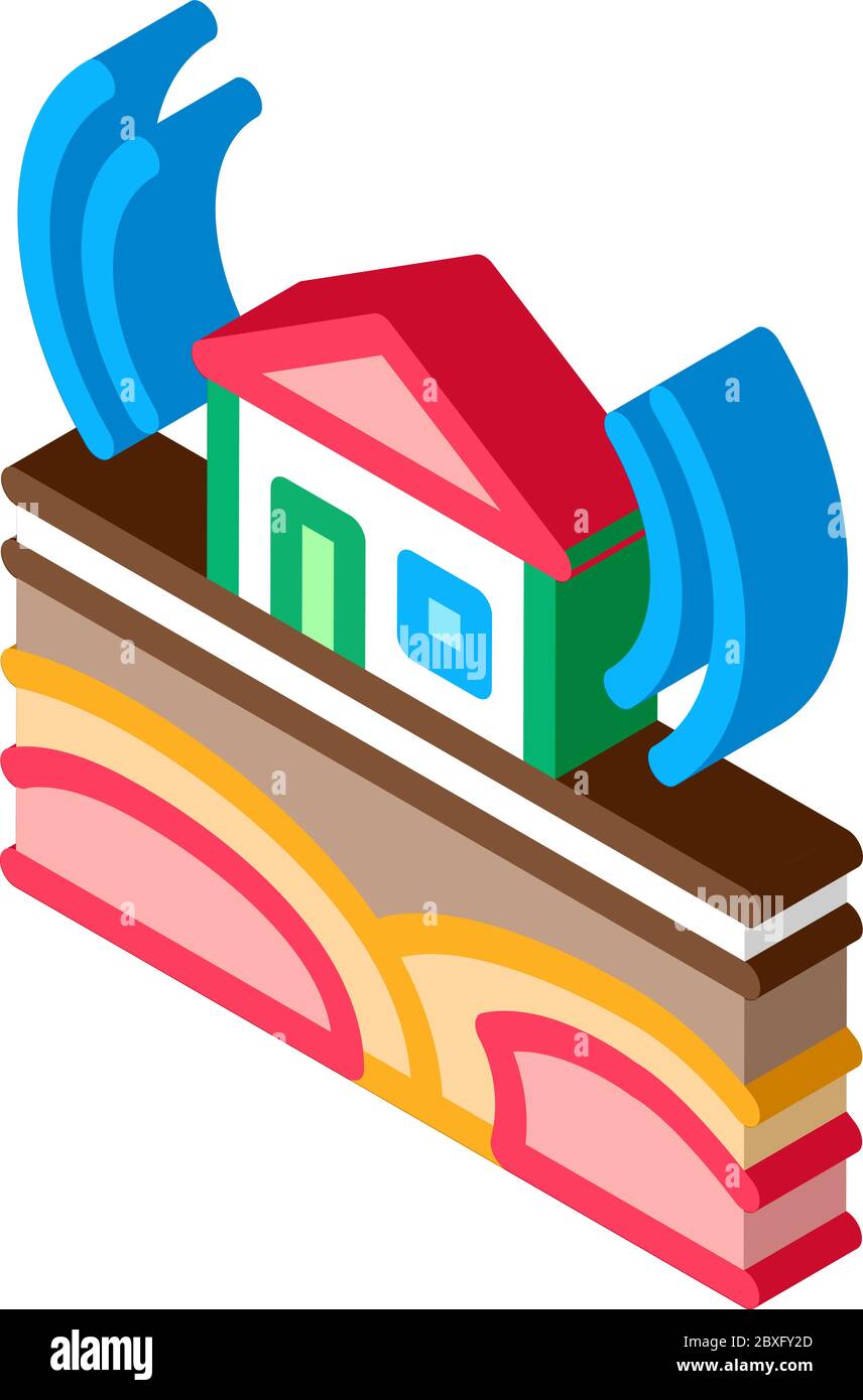 illustration vectorielle d'icône isométrique de bâtiment résidentiel à onde sismique Illustration de Vecteur