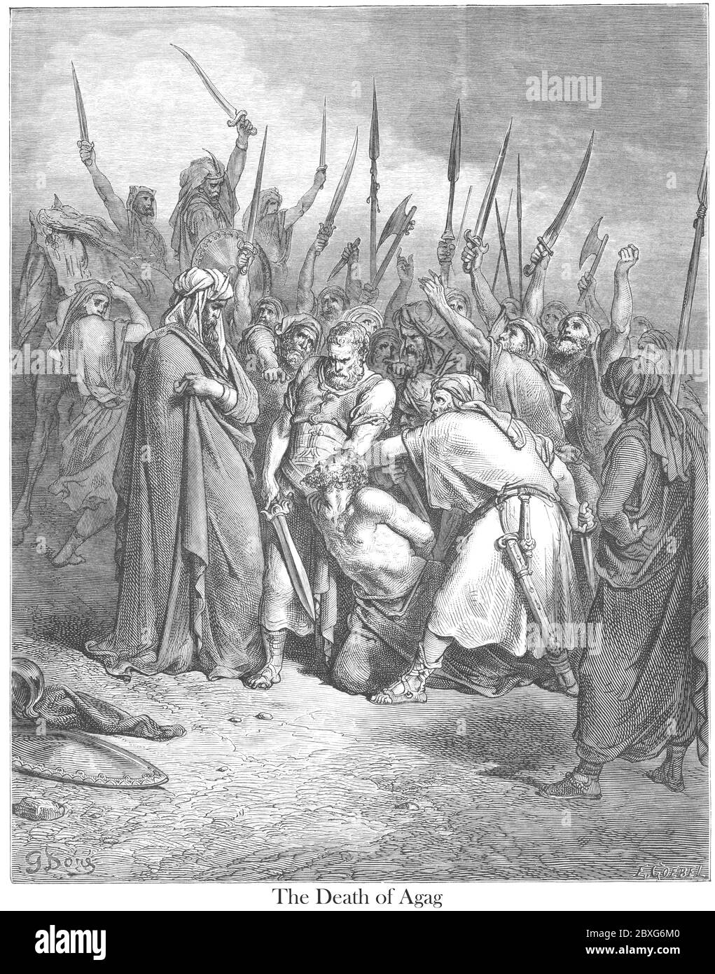 Mort d'Agag 1 Samuel 15:33 du livre 'Bible Gallery' illustré par Gustave Dore avec mémoire de Dore et lettre-presse descriptive par Talbot W. Chambers D.D. Publié par Cassell & Company Limited à Londres et simultanément par Mame à Tours, France en 1866 Banque D'Images