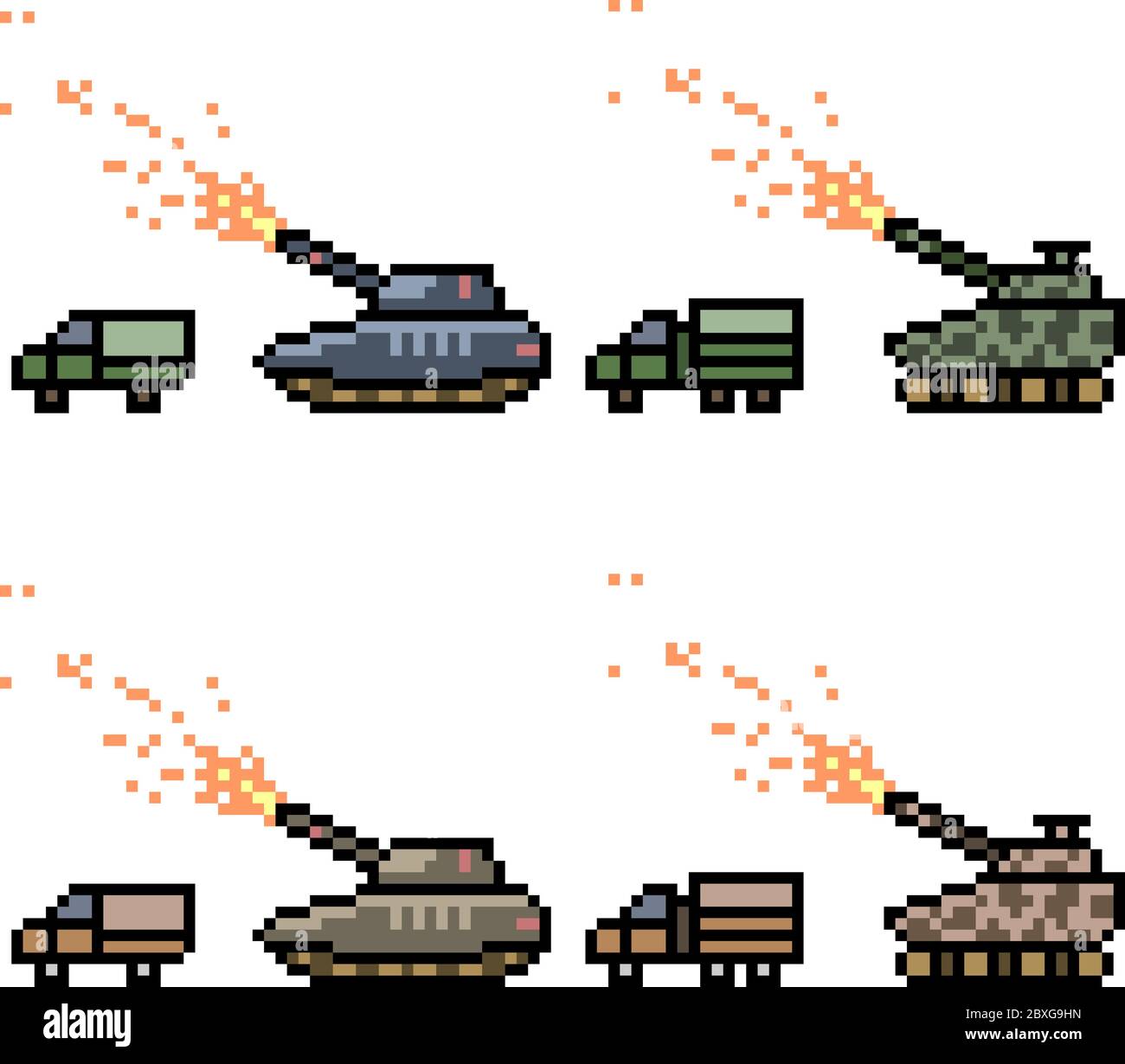 ensemble de guerre de réservoir d'art de pixel vectoriel Illustration de Vecteur