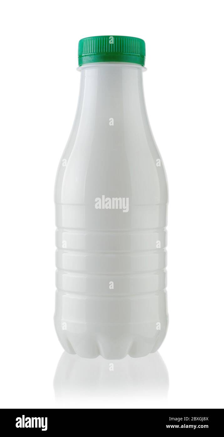Petite bouteille en plastique blanc isolée sur blanc. Banque D'Images