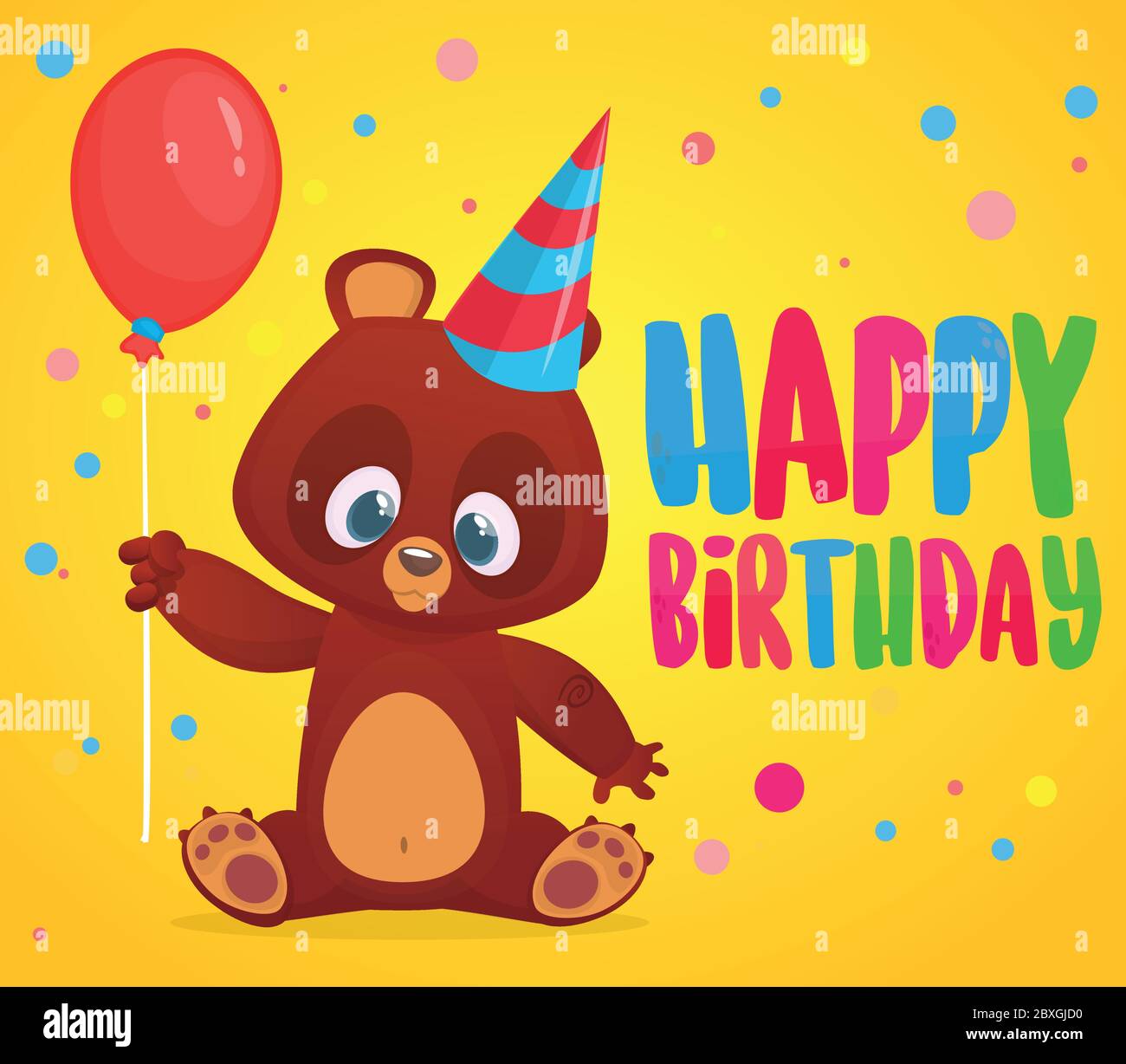 Un Ours De Dessin Anime Tenant Un Ballon Rouge Joyeux Anniversaire Voeux Carte Postale Illustration Vectorielle Design Pour La Decoration Ou L Impression De Fete Image Vectorielle Stock Alamy
