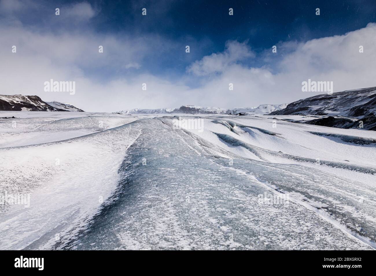 Glacier Solheimjokull, route 1, côte sud, périphérique, Islande Banque D'Images