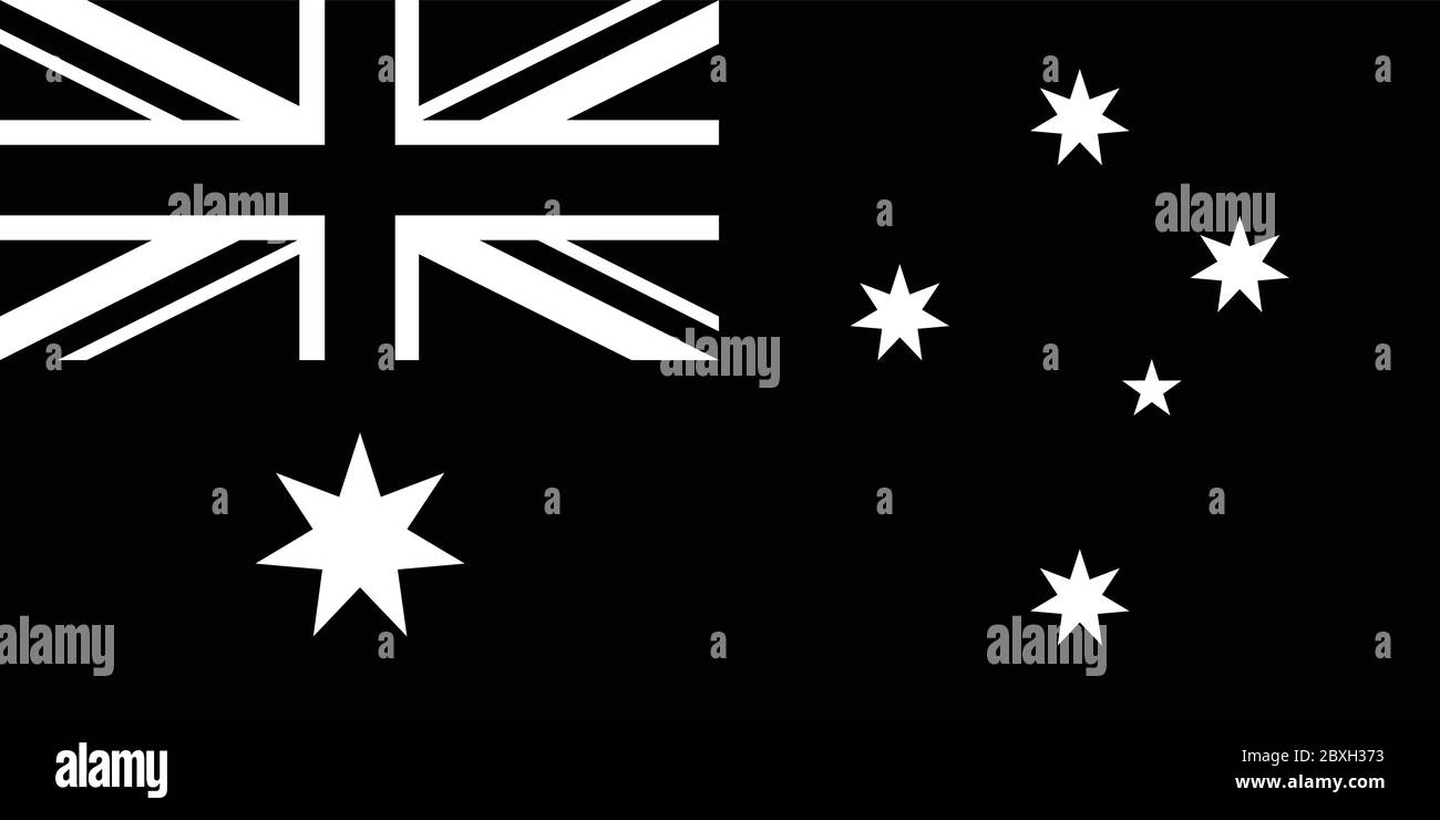 Drapeau noir et blanc ou monochrome de l'État, de la nation ou du pays de l'Australie sur un fond isolé. Illustration de Vecteur