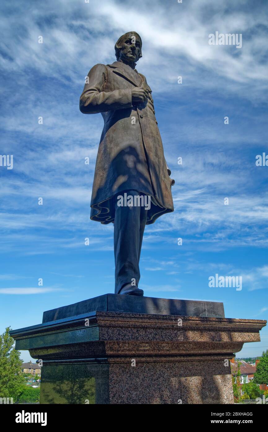 Royaume-Uni, Yorkshire du Sud, Barnsley, Locke Park, statue de Joseph Locke Banque D'Images