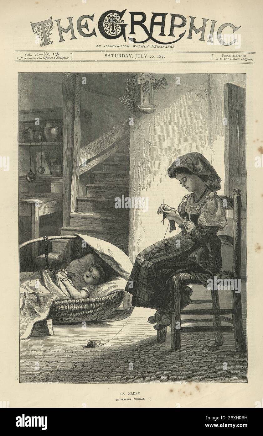 Gravure ancienne de la Madre par Walter Goodall, victorien XIXe siècle, 1872 Banque D'Images