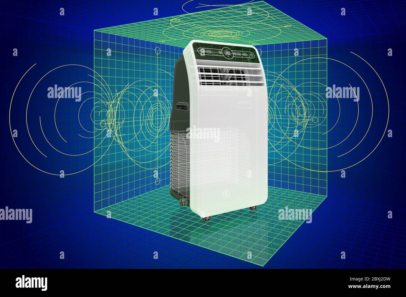 Visualisation modèle CAO 3d de climatiseur portable, plan. Rendu 3D Banque D'Images