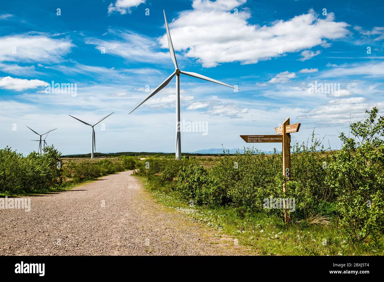 Éoliennes sur le parc éolien de Whitelee, Eaglesham Moor, Écosse, par une journée ensoleillée Banque D'Images