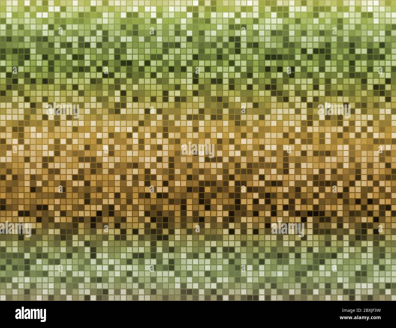Motif abstrait multicolore de petits carrés de pixels. Dégradé vert et marron Banque D'Images