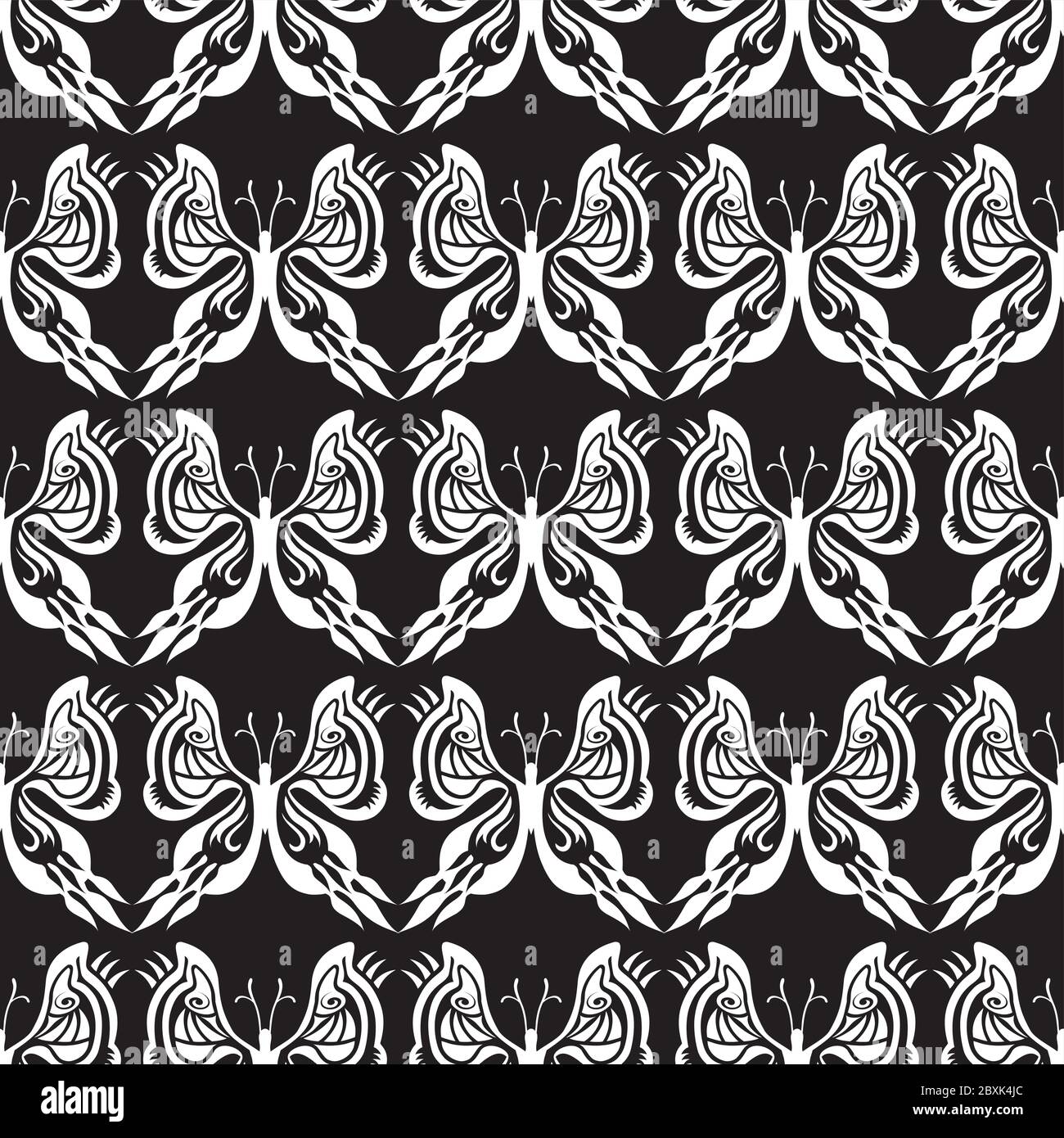 Motif papillon sans couture en noir et blanc, arrière-plan avec illusion optique Illustration de Vecteur
