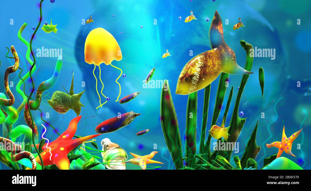 Monde sous-marin. Fond de vie de poissons tropicaux et de la mer.  Illustration colorée Photo Stock - Alamy
