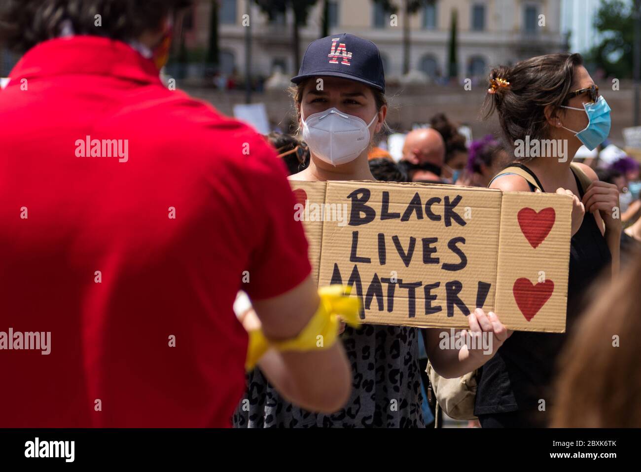 Rome, Italie. 07e juin 2020. 7 juin 2020 -'I CAn't Breathen' la manifestation anti-raciste sur la Piazza del Popolo après la mort de George Floyd aux États-Unis. Trois mille personnes ont assisté à la réunion à Rome, dans le cadre de la conférence « Black Lives Matters ». (Photo de Claudia Rolando/Pacific Press/Sipa USA) crédit: SIPA USA/Alay Live News Banque D'Images