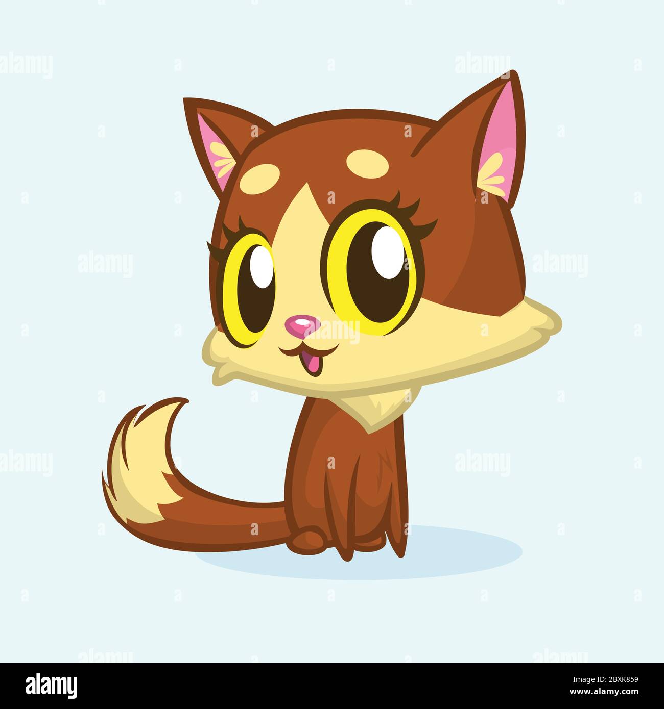 Marron Mignon Chatte Avec Les Yeux Verts Et La Queue Moelleuse Assis Illustration Ou Icone De Chat De Dessin Anime Vectoriel Image Vectorielle Stock Alamy