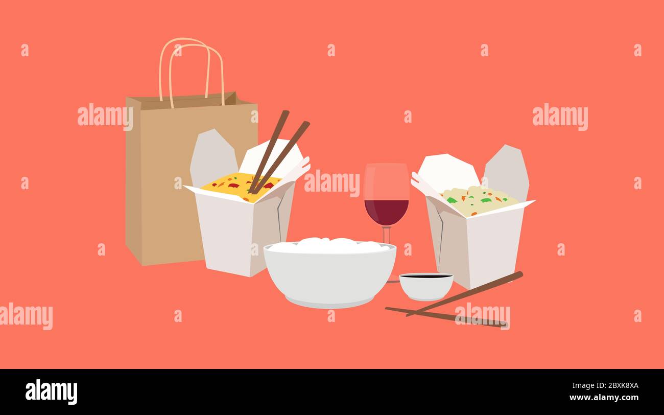 Illustration isolée vectorielle de la nourriture chinoise Takeaway Illustration de Vecteur