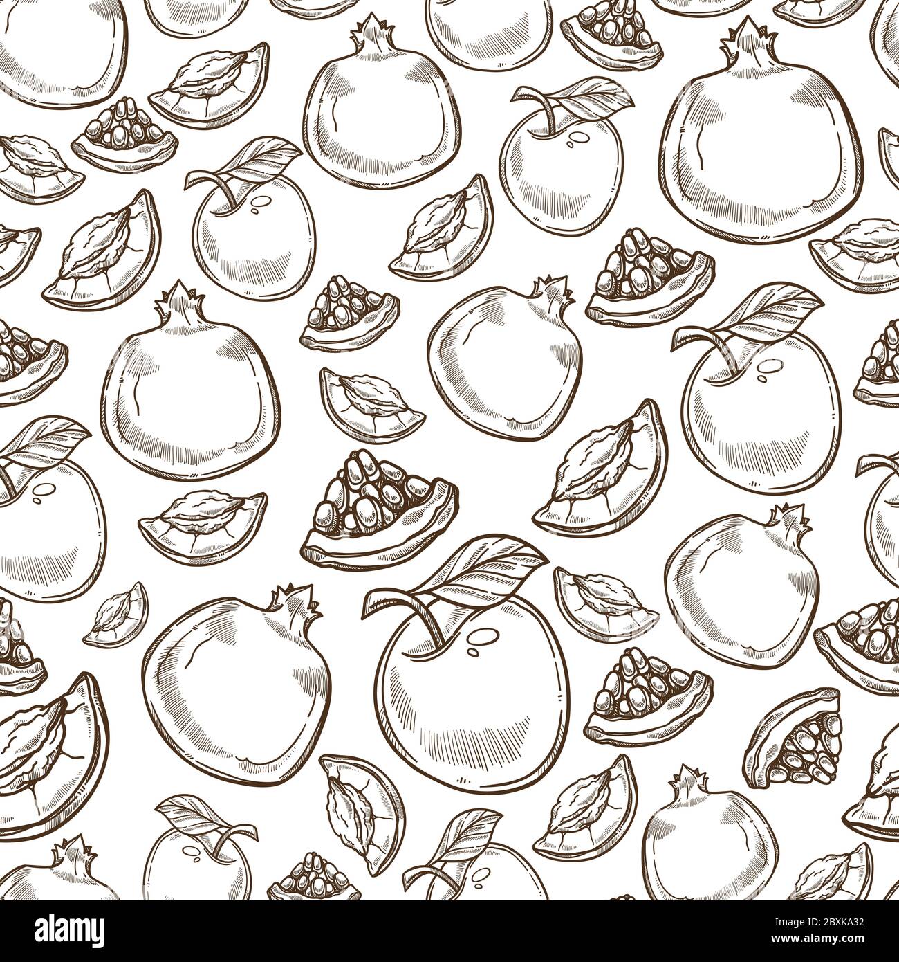 Pomgranate et fruits aux pommes avec feuilles sans couture Illustration de Vecteur