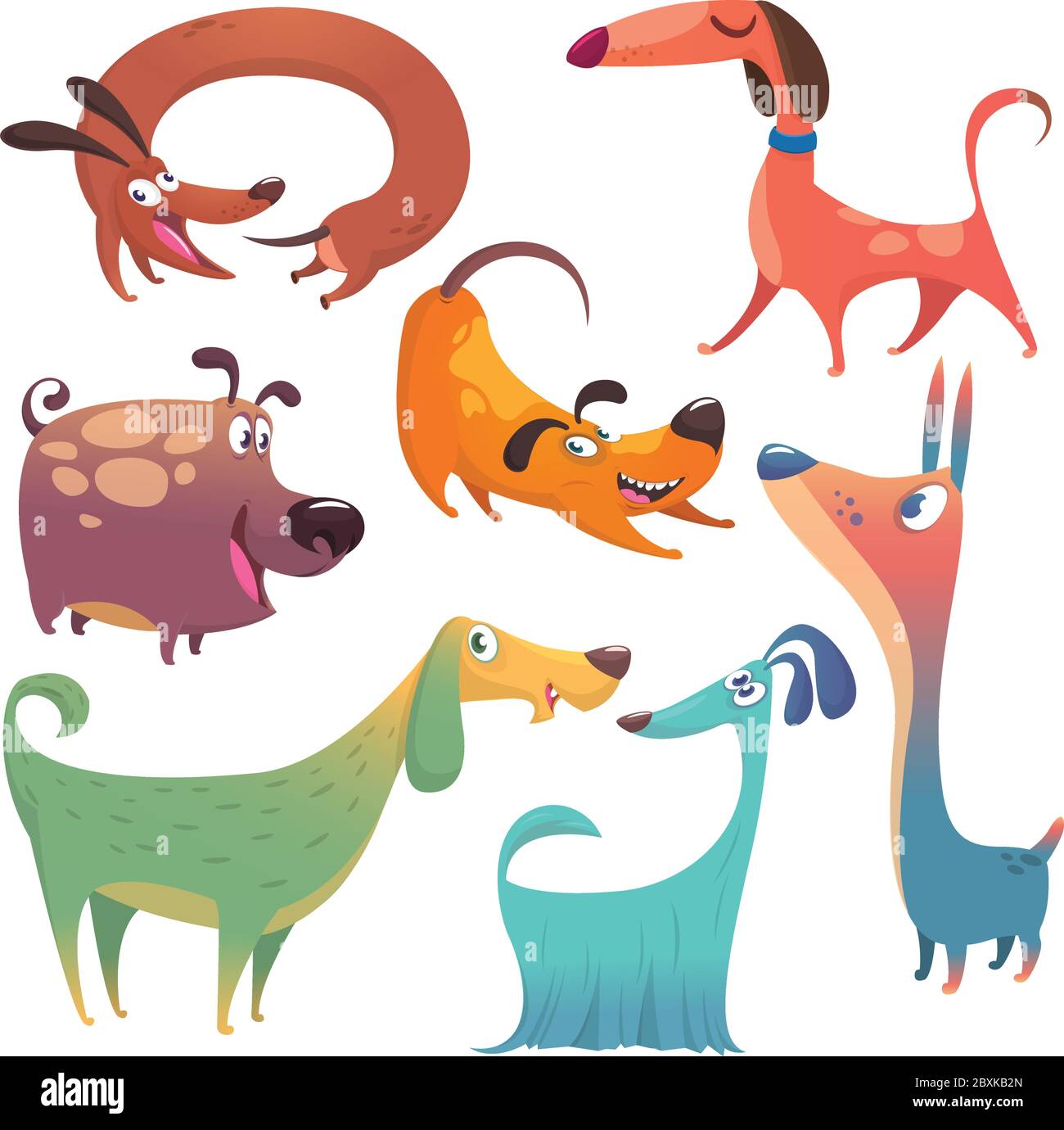 Ensemble de chiens de dessin animé. Illustrations vectorielles de chiens isolés Illustration de Vecteur