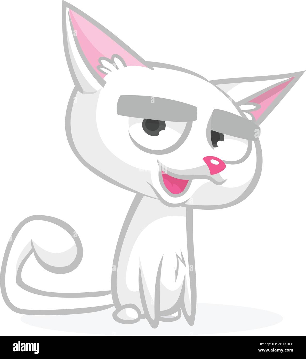 Dessin animé grompie blanc chat. Illustration de chat de dessin animé avec une expression grincheux Illustration de Vecteur