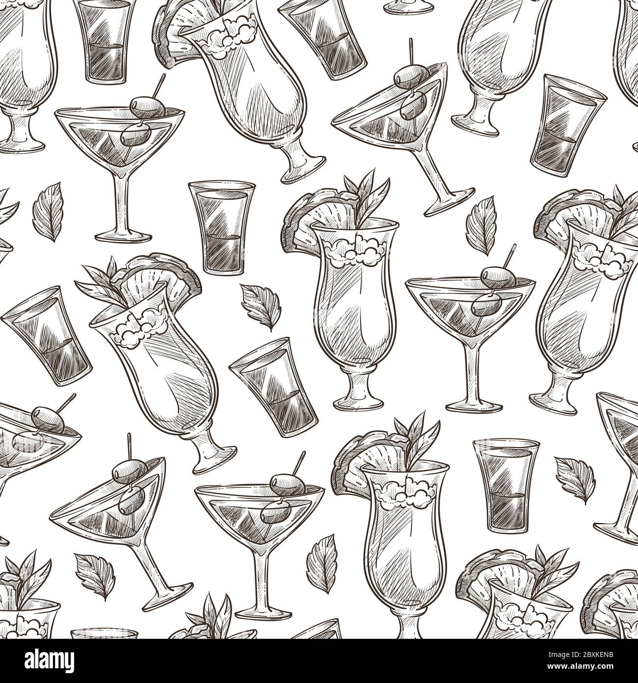 Cocktails alcoolisés servis dans des verres à paillettes sans couture Illustration de Vecteur