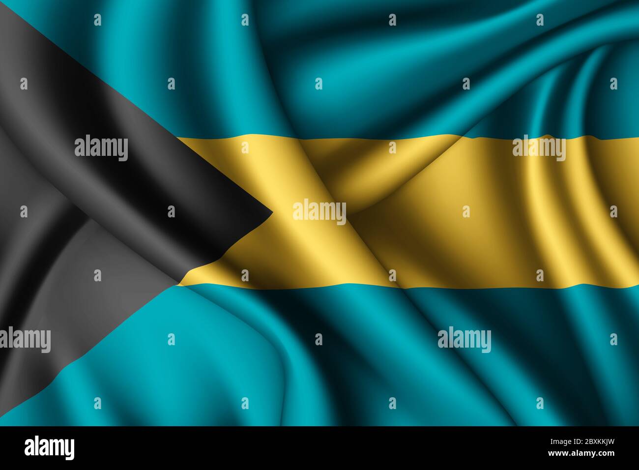 rendu 3d avec drapeau de soie des Bahamas Banque D'Images