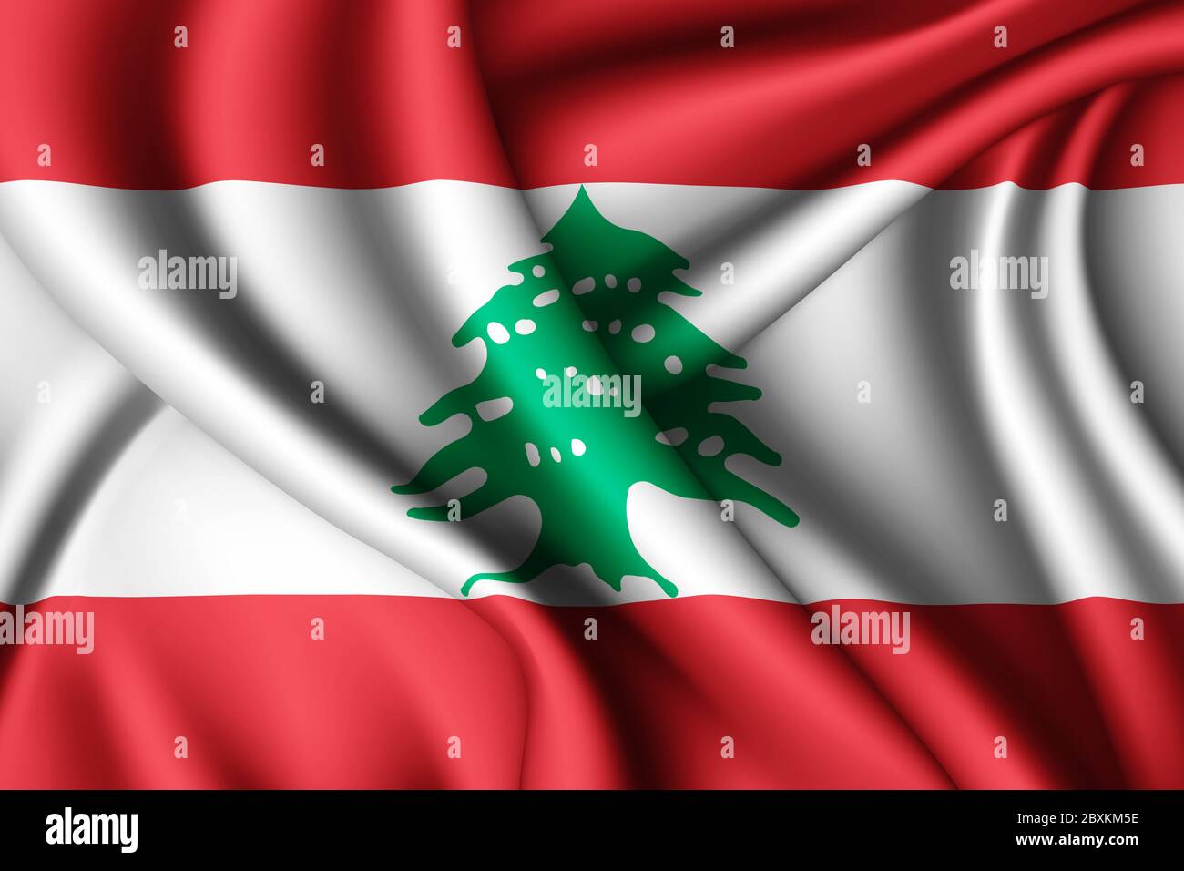 Rendu 3d avec drapeau de soie du Liban Banque D'Images