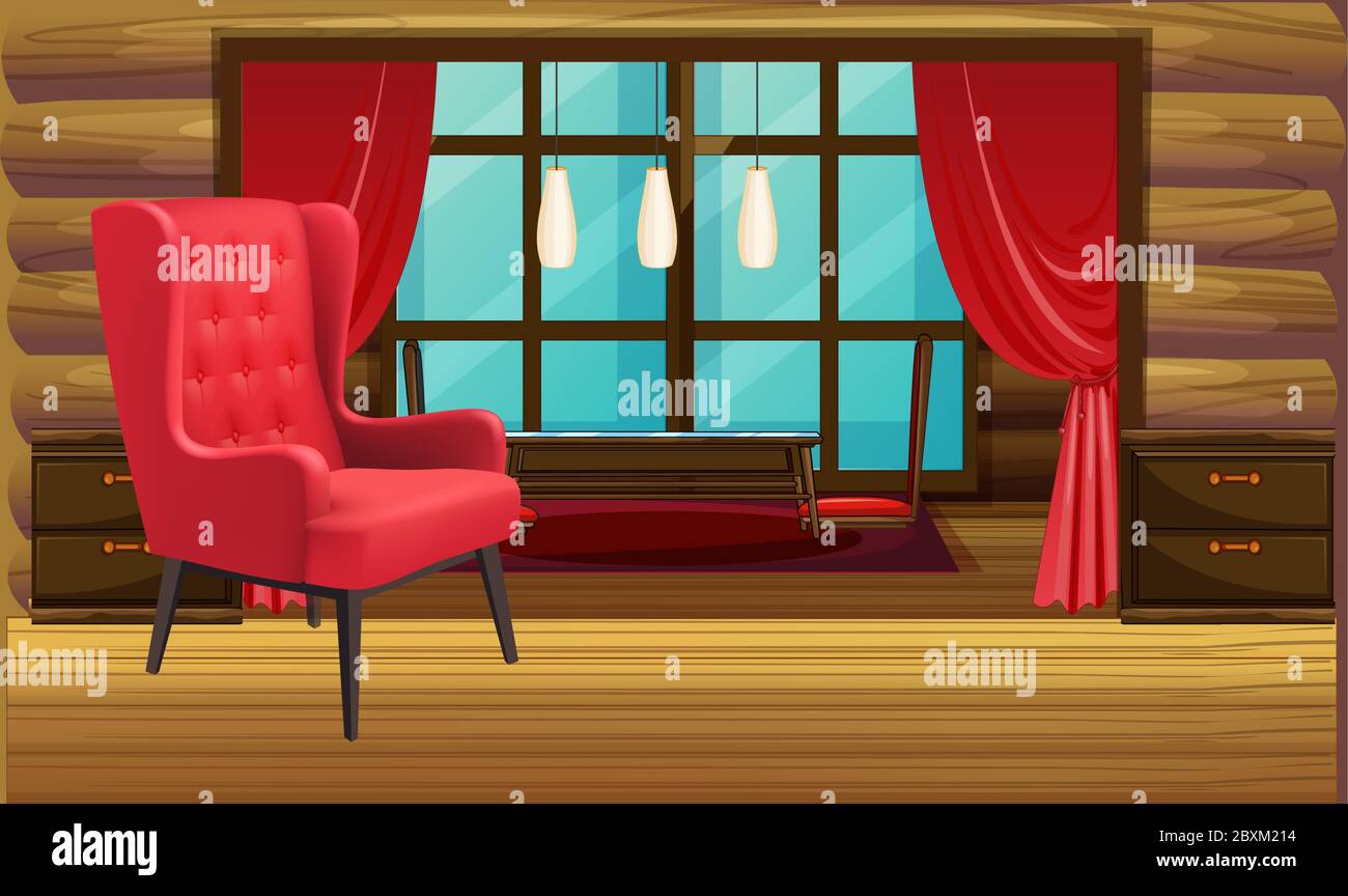maquette d'une grande chaise rouge dans un salon en bois Illustration de Vecteur