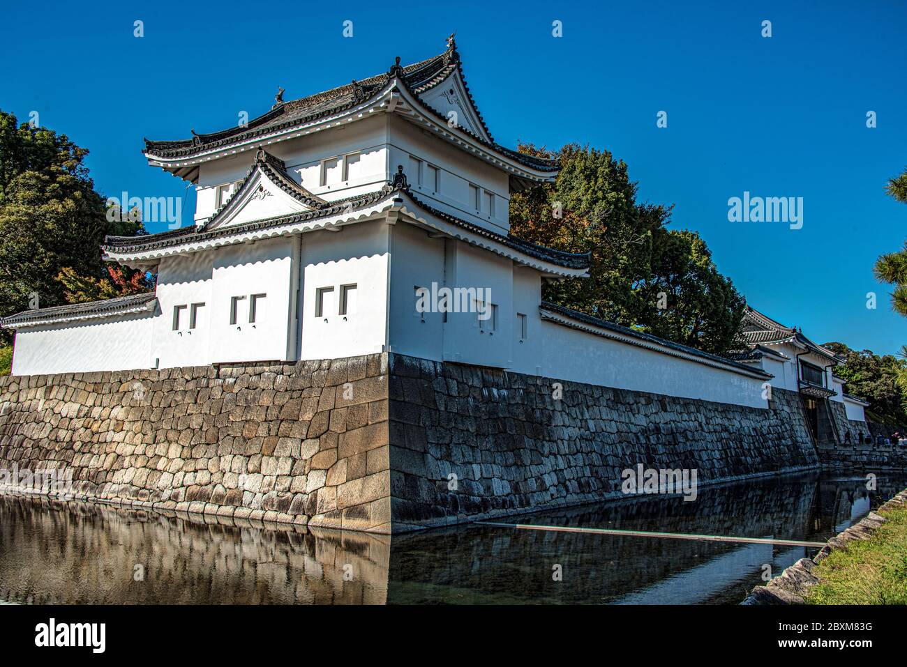 Murs fortifiés et tour de défense du château de Nijo, Kyoto, Japon Banque D'Images