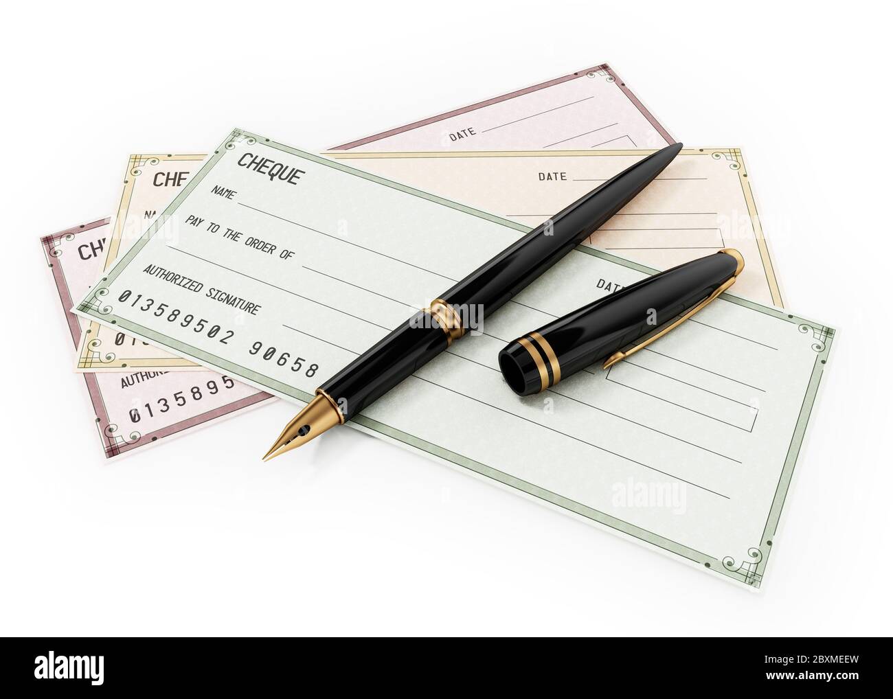 Les vérifications de couleur et les têtes d'impression sont isolées sur fond blanc. Illustration 3D. Banque D'Images