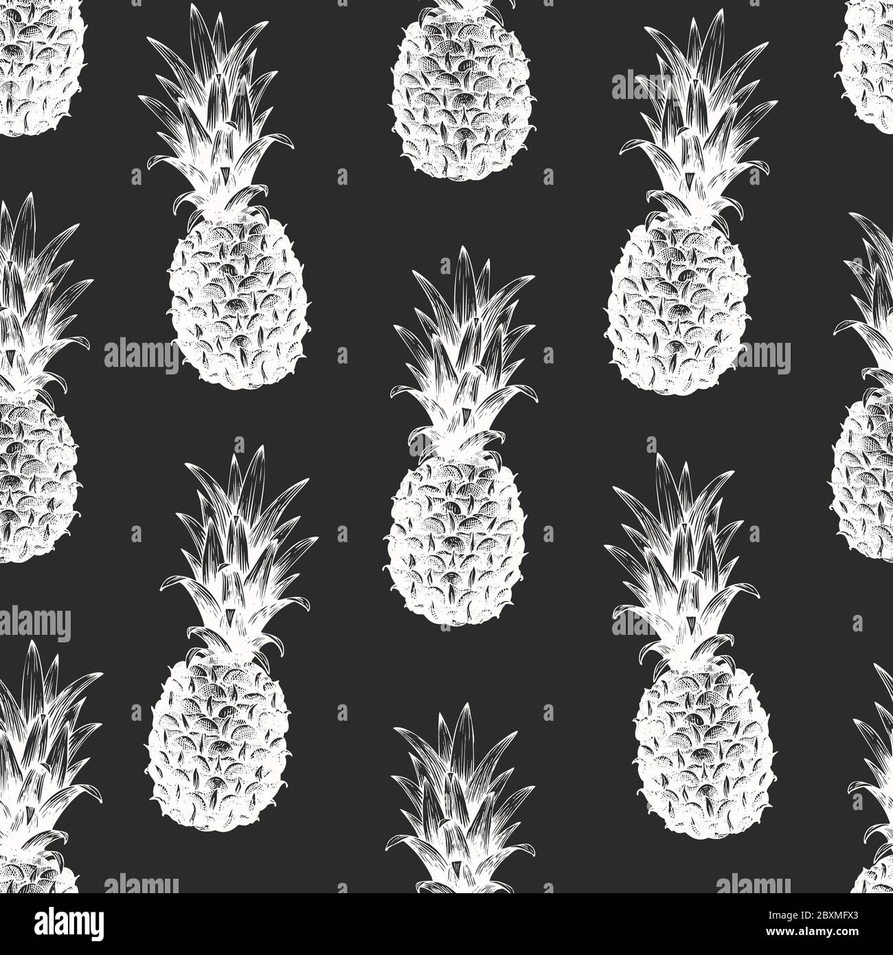 Motif sans couture de fruits dessinés à la main. Illustrations vectorielles d'ananas sur tableau de craie. Fond de cuisine vintage Illustration de Vecteur