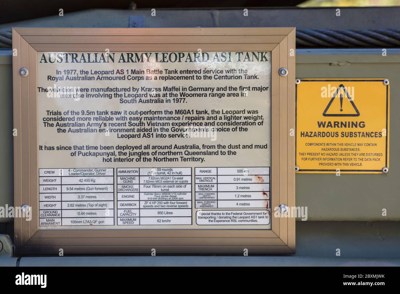 Esperance Australie 13 novembre 2019 : UN char AS1 à la retraite de l'armée australienne Leopard exposé à Esperance, Australie occidentale Banque D'Images