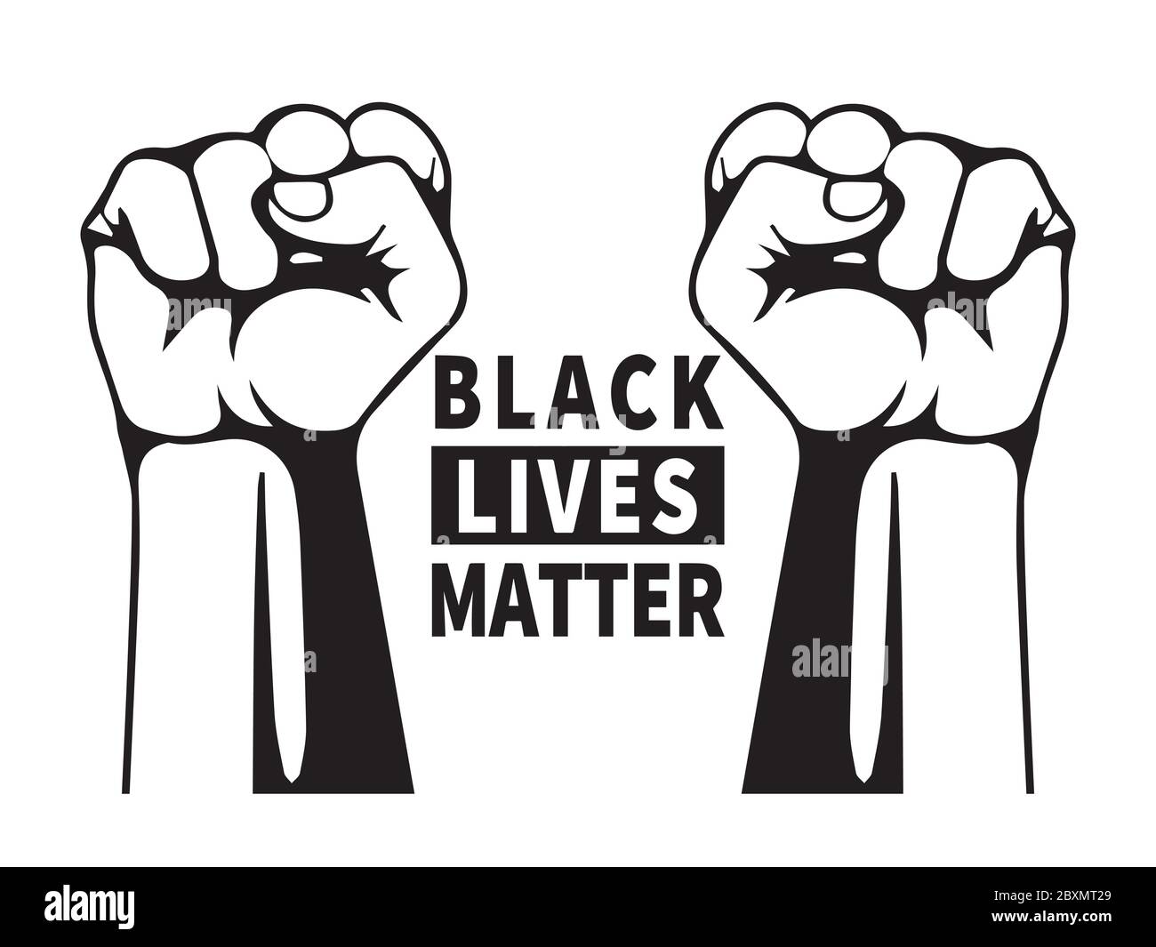 Black Lives Matter texte avec deux Fists. Pictogramme Illustration représentant le texte de la matière de la vie noire avec 2 poings. Fichier vectoriel EPS noir et blanc. Illustration de Vecteur