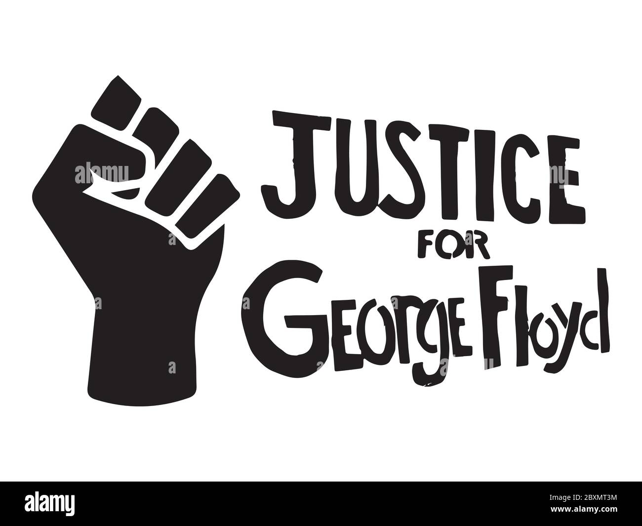 Justice pour George Floyd avec Fist. Pictogramme Illustration de Justice pour Floyd texte avec Fist. Fichier vectoriel EPS noir et blanc. Illustration de Vecteur