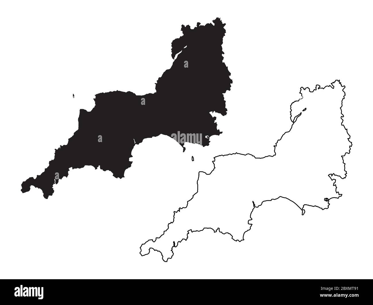 Carte du sud-ouest de l'Angleterre. Cartes noires et vectorielles. Fichier vectoriel EPS. Illustration de Vecteur