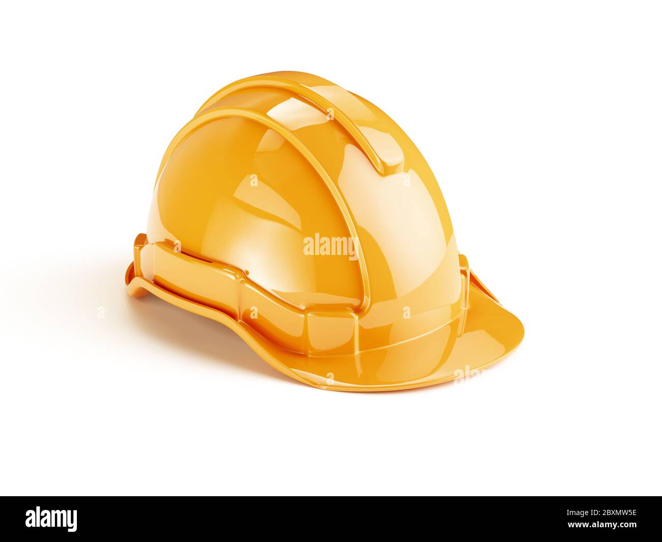 Casque de sécurité jaune orange. illustration de rendu 3d isolée sur fond blanc Banque D'Images