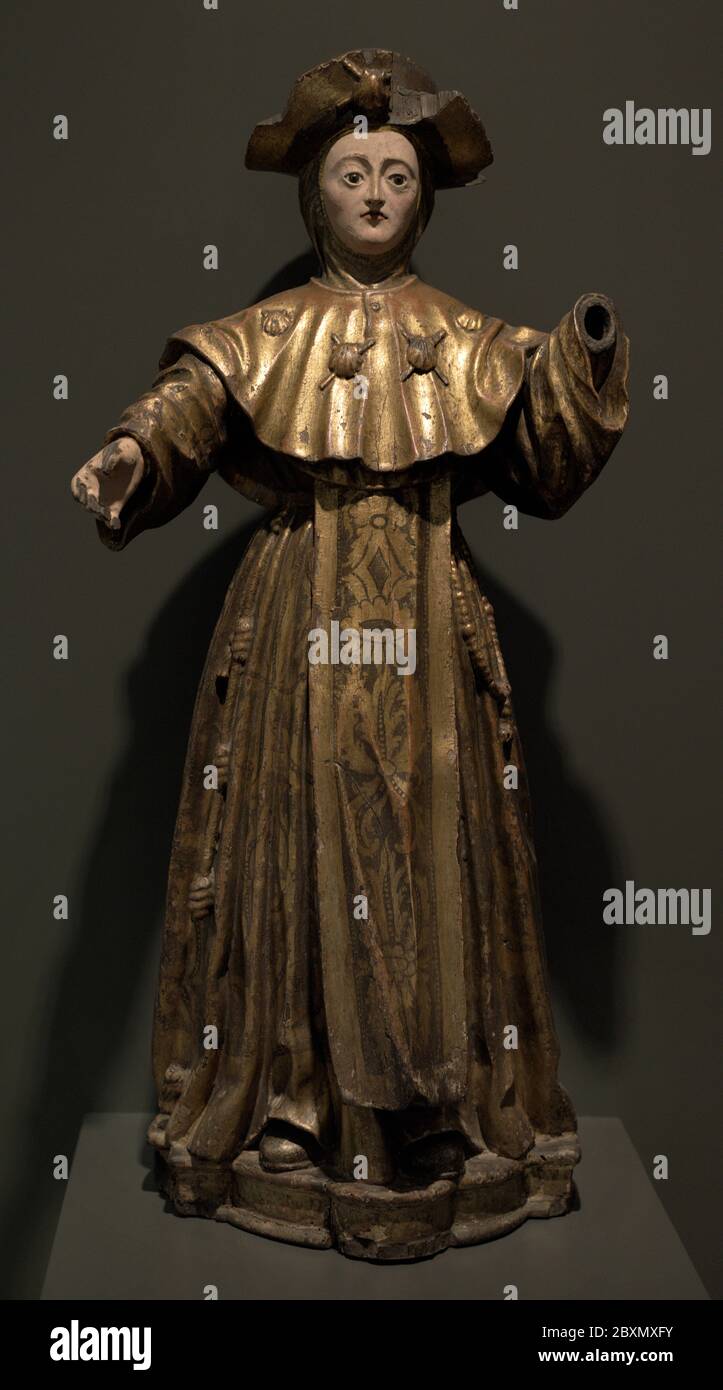Sainte-Élisabeth du Portugal (1271-1336). Reine du Portugal. Statue.18e siècle. Bois sculpté polychromé. Musée du pèlerinage et Santiago. Saint-Jacques-de-Compostelle, Galice, Espagne. Banque D'Images