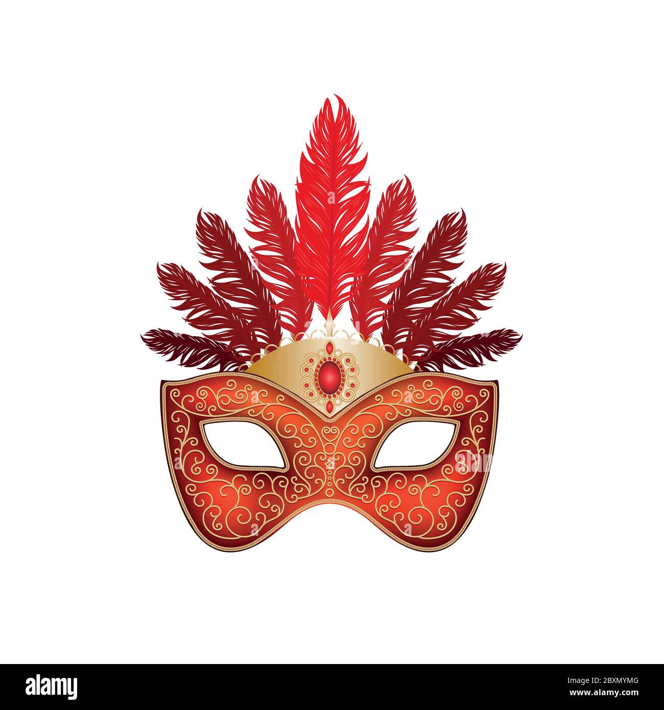 Carnaval avec masque d'or et illustration vectorielle en plumes pour le festival du carnaval Illustration de Vecteur