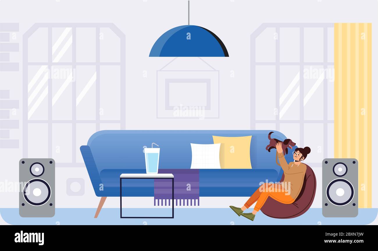 une fille joue avec son animal dans une chambre Illustration de Vecteur une fille joue avec son animal dans une chambre Illustration de Vecteur
