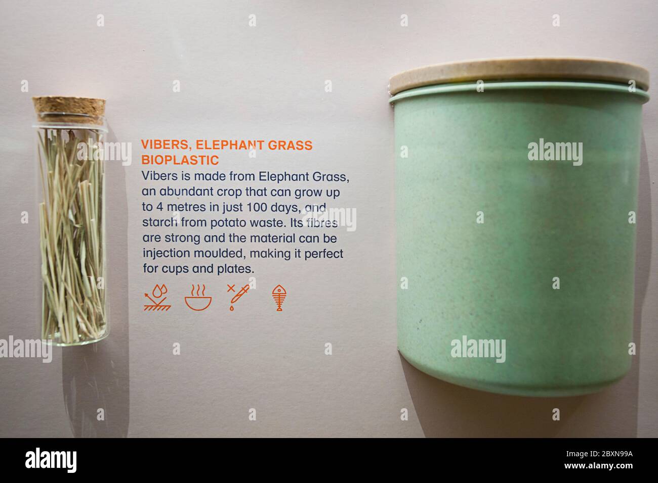 Bioplastique Vibers, tous les matériaux naturels. The Design Museum, Londres, Royaume-Uni Banque D'Images
