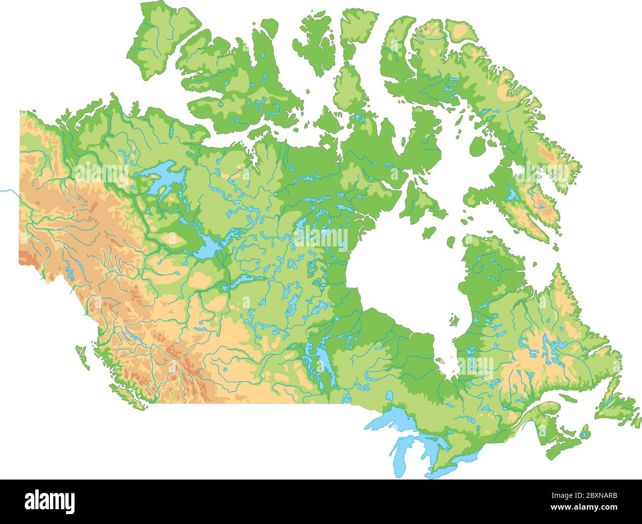 Carte physique du Canada haute précision. Illustration de Vecteur