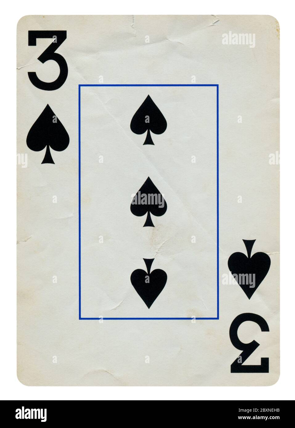 Trois de pique Vintage playing card - isolated on white (chemin inclus) Banque D'Images