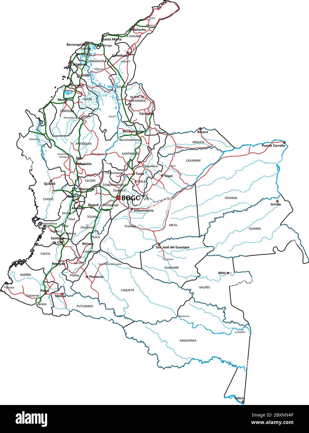 Carte routière et routière de Colombie. Illustration vectorielle. Illustration de Vecteur