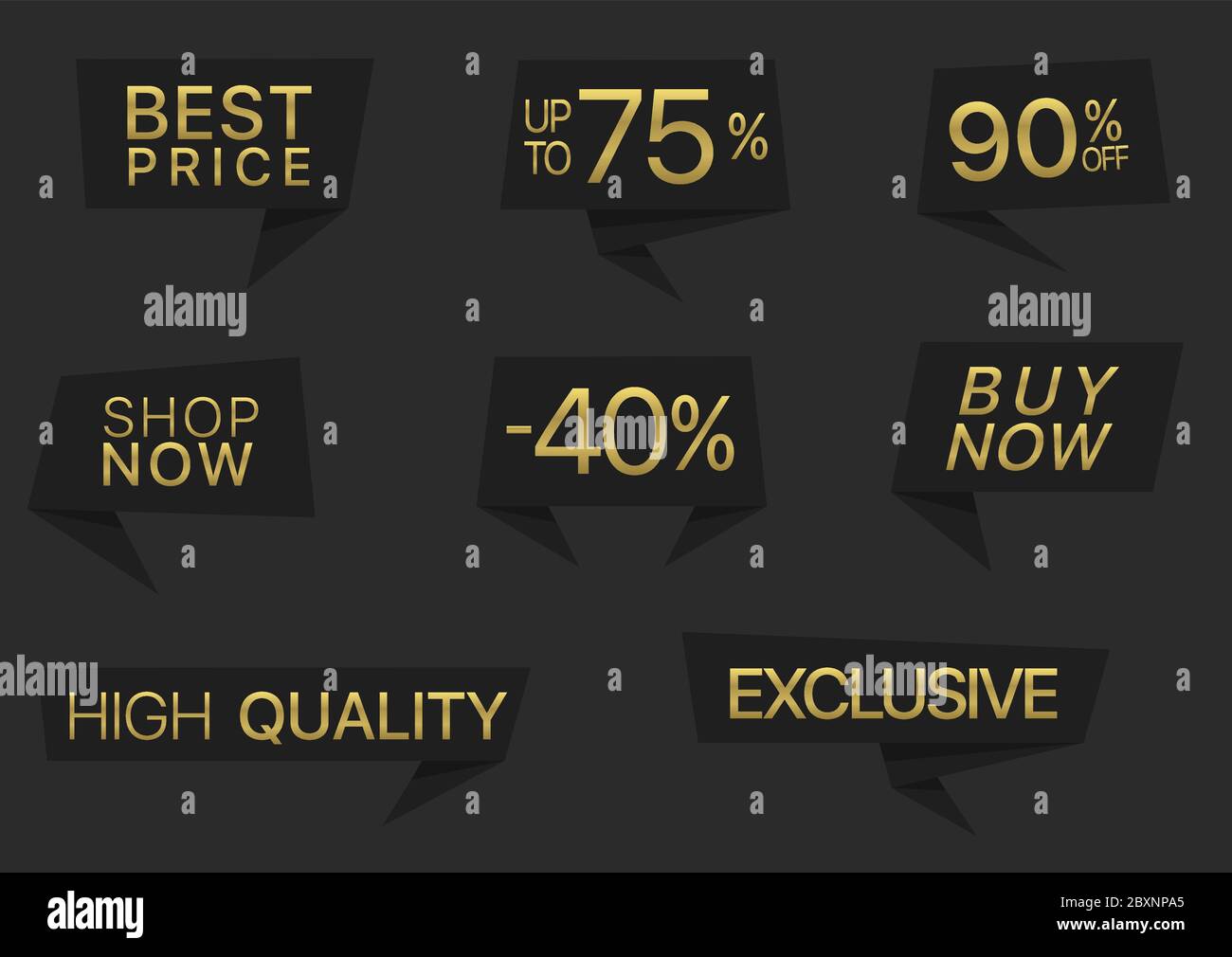 Ensemble d'étiquettes noires avec texte doré Illustration de Vecteur