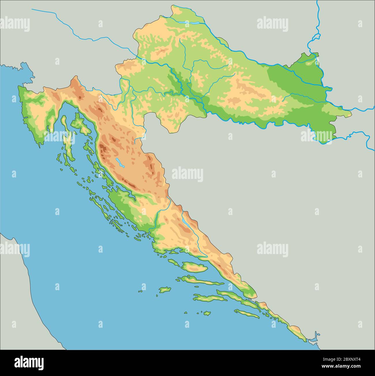 Carte physique de Croatie haute détaillée. Illustration de Vecteur
