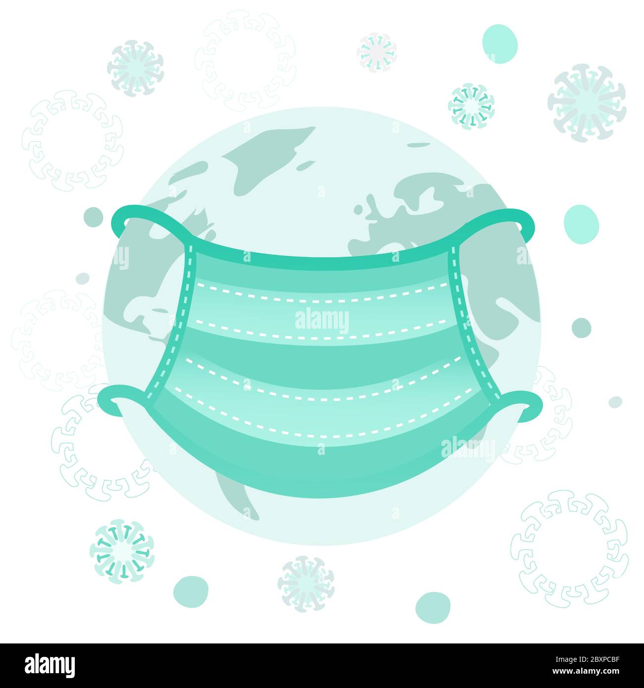 Le Globe recouvert d'un masque médical. Protection mondiale contre le coronavirus Covid-19. La terre est sous l'attaque de virus. Illustration vectorielle plate. Illustration de Vecteur