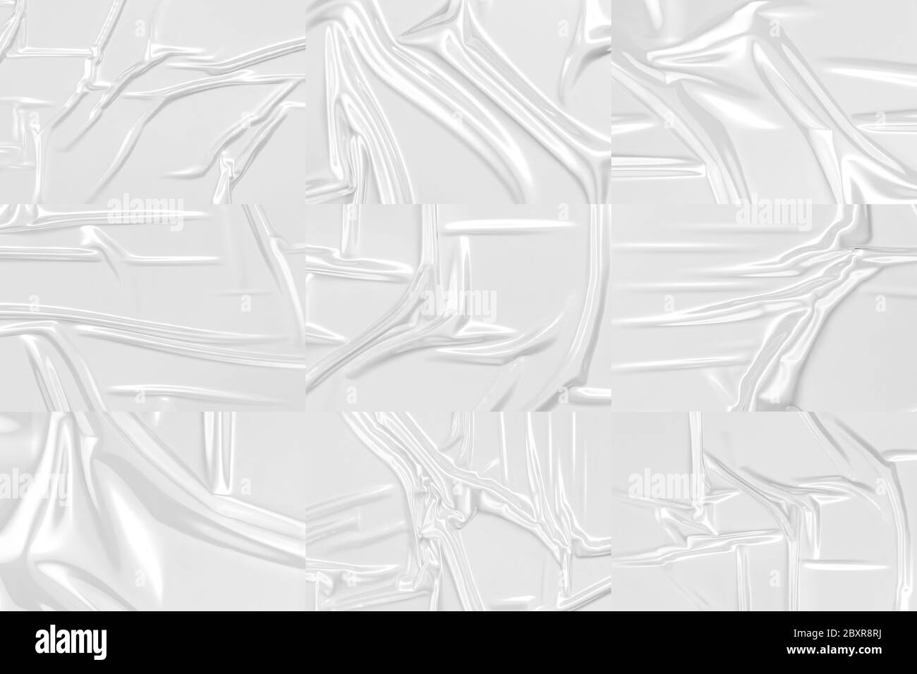 Maquette de recouvrement de film plastique transparent vierge, fond gris Banque D'Images