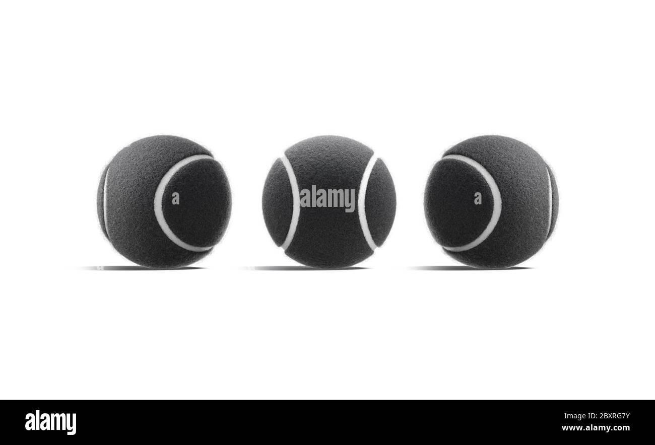 Maquette de balle de tennis noir vierge, vue avant et latérale Banque D'Images