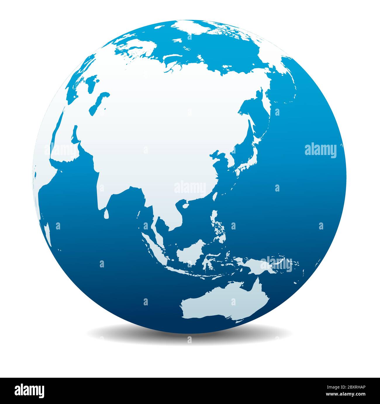 Chine, Japon, Malaisie, Thaïlande, Indonésie. Icône carte vectorielle du globe terrestre, Terre. Tous les éléments se trouvent sur des calques individuels dans le fichier vectoriel. Illustration de Vecteur