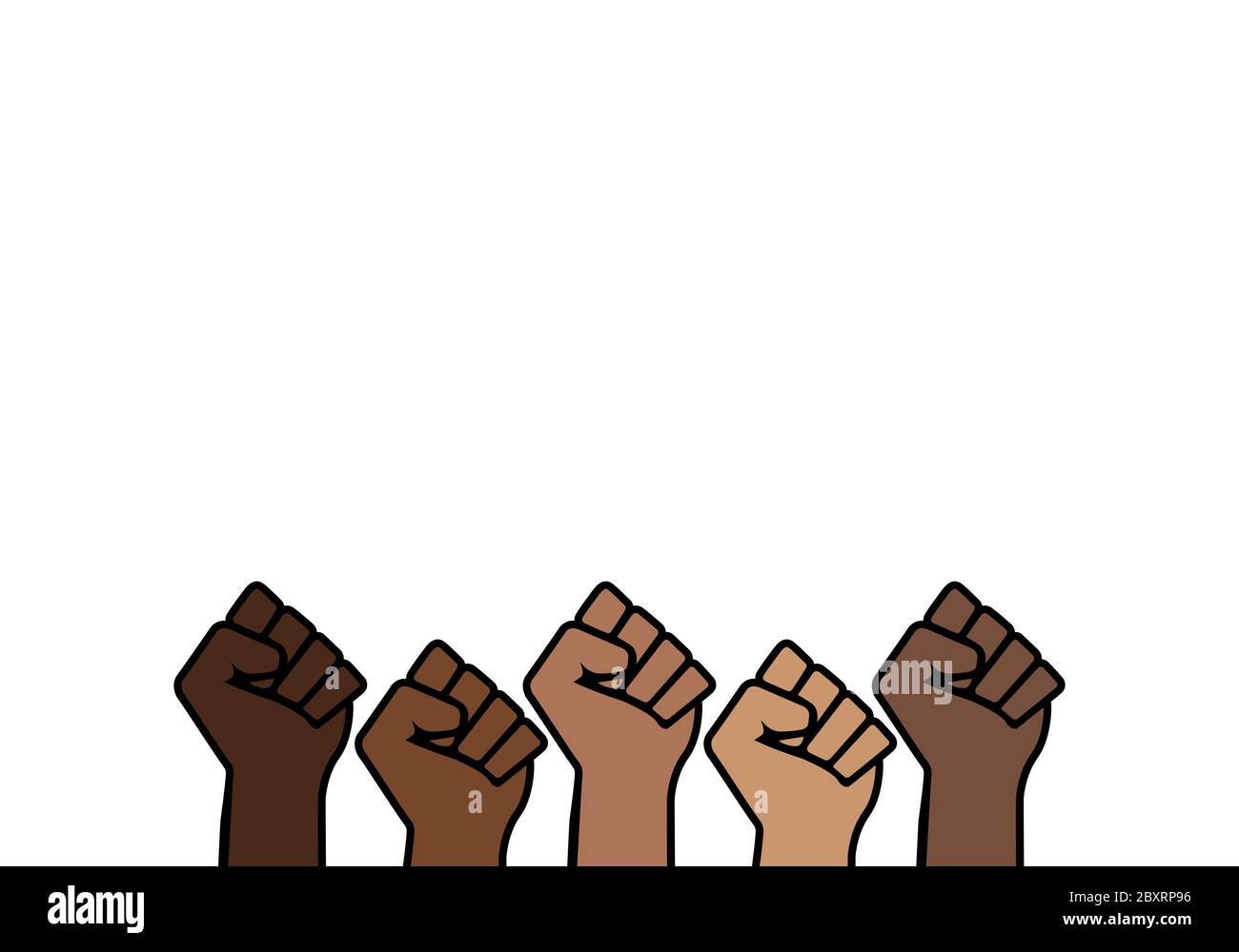 Les vies noires comptent de fiers Fists, fierté de l'histoire noire, espace de copie fond blanc, préjugés discrimination militantisme illustration bannière, african ameri Banque D'Images