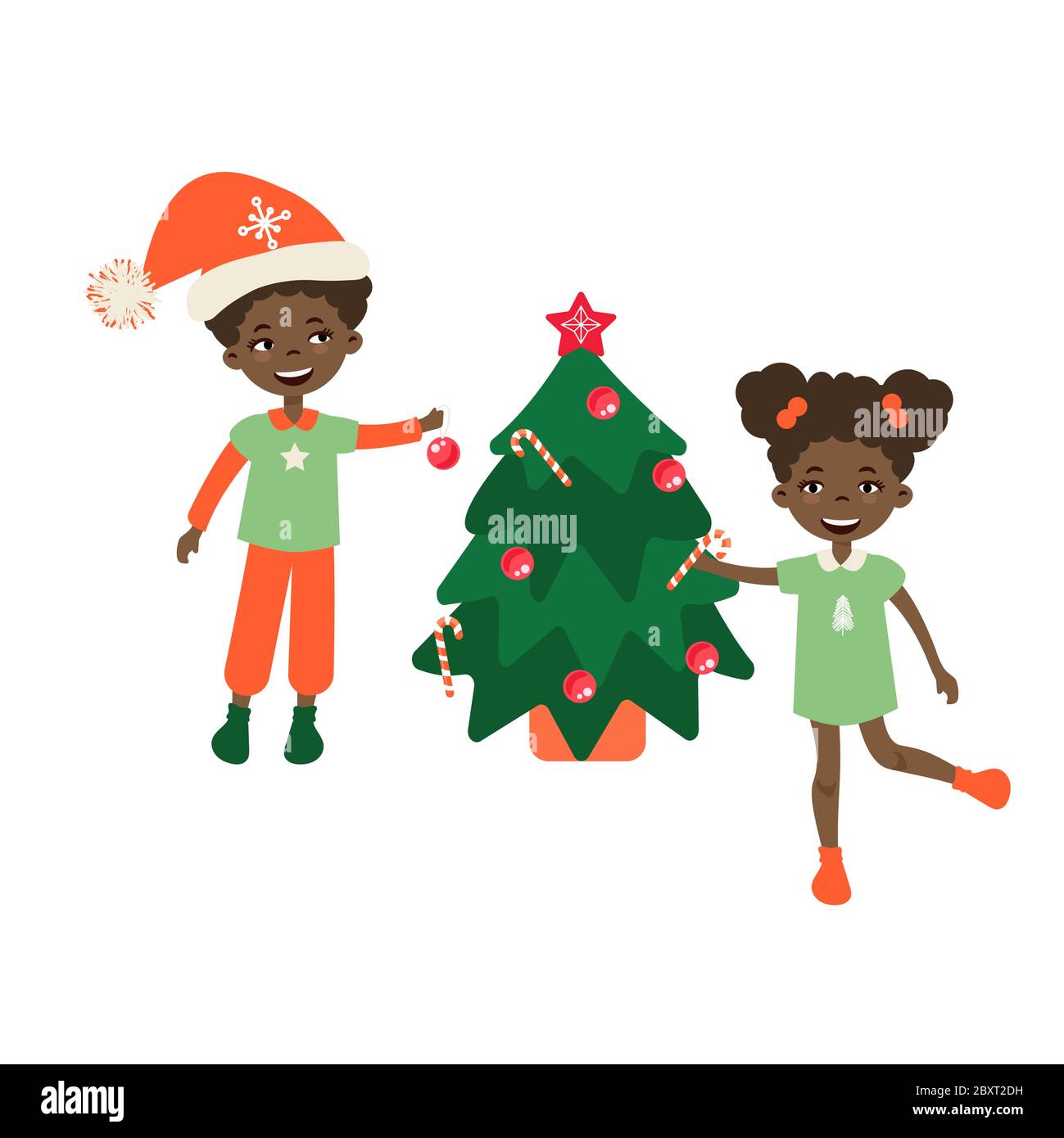 Enfants décorant une illustration vectorielle d'arbre de Noël. Illustration de Vecteur