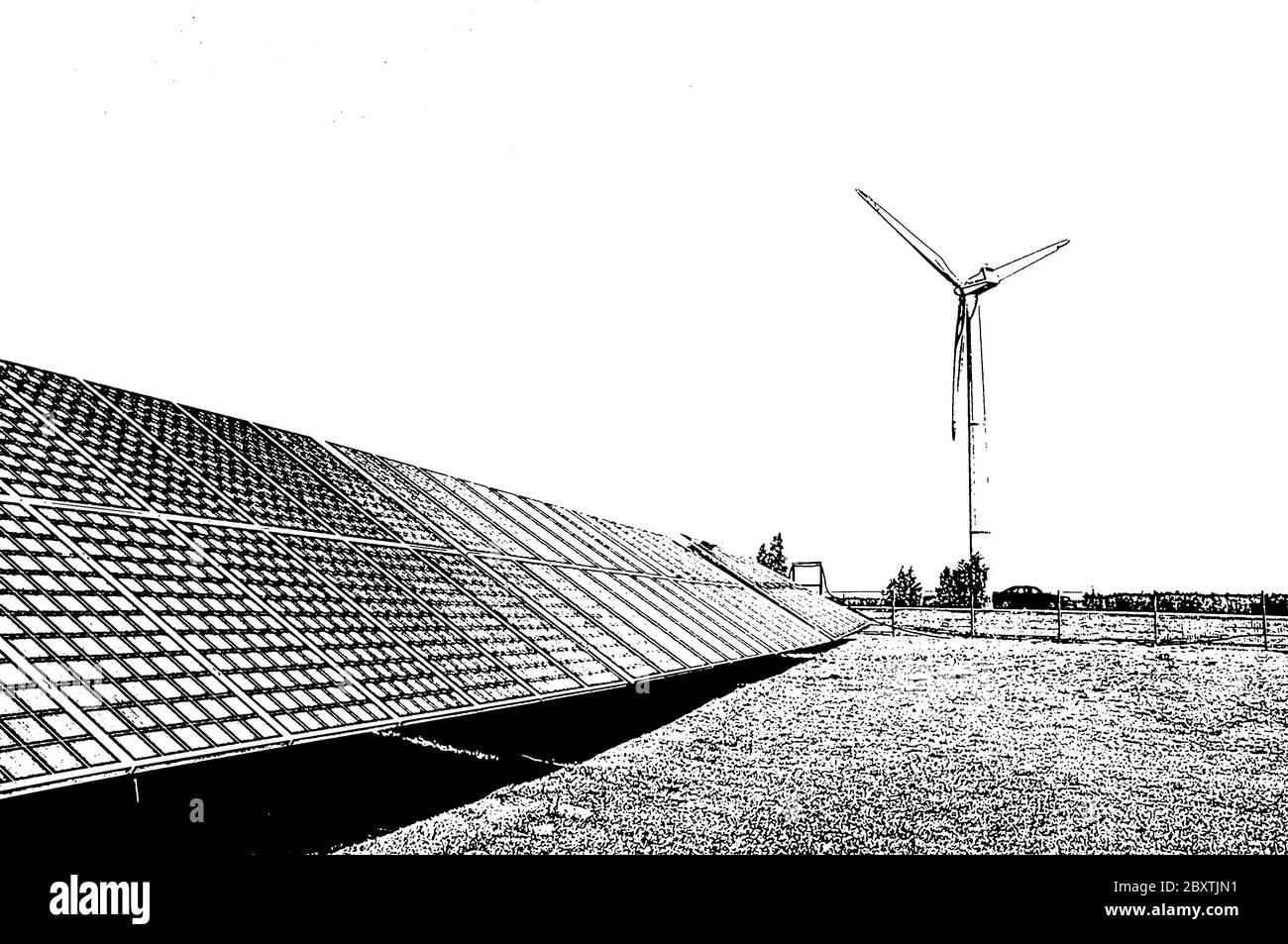 Concept écologique. Panneaux solaires et éoliennes. Banque D'Images