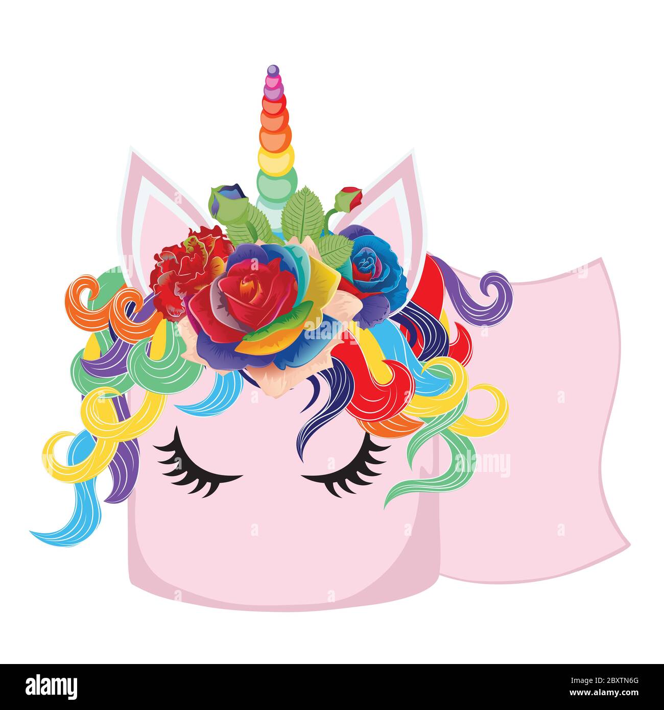 Rouleau de papier toilette rose avec corne d'licorne et fleurs. Illustration de Vecteur
